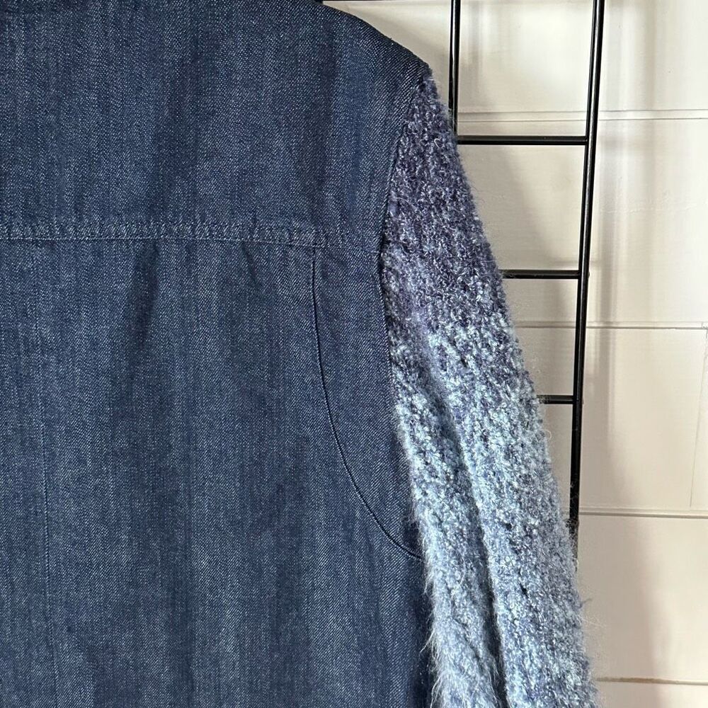 Denim Button Up Mohair Sleeve Jacket Womens XL Blue Gorpcore Hippie Boho - Picture 7 of 12